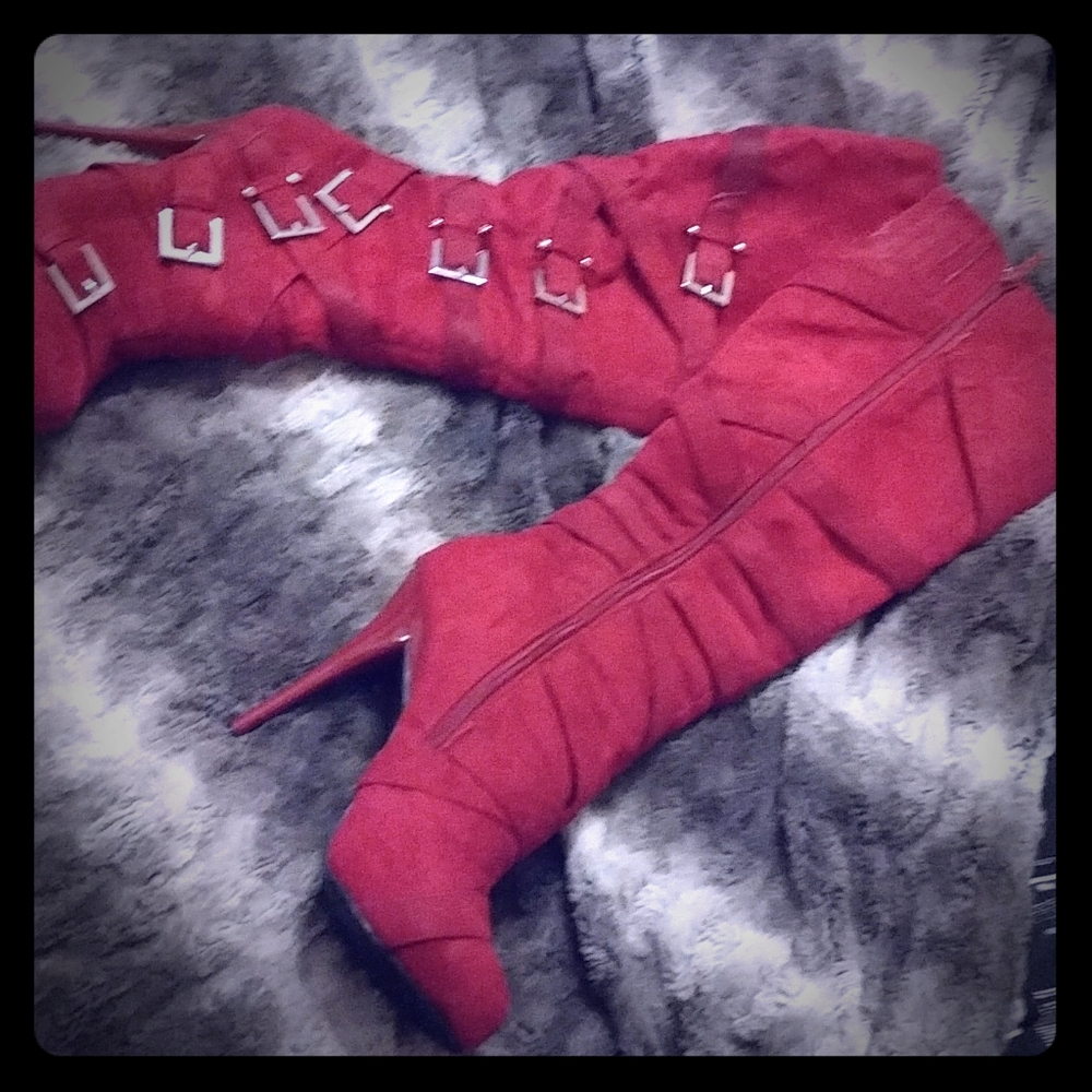 Red tall above knee boots size 8
